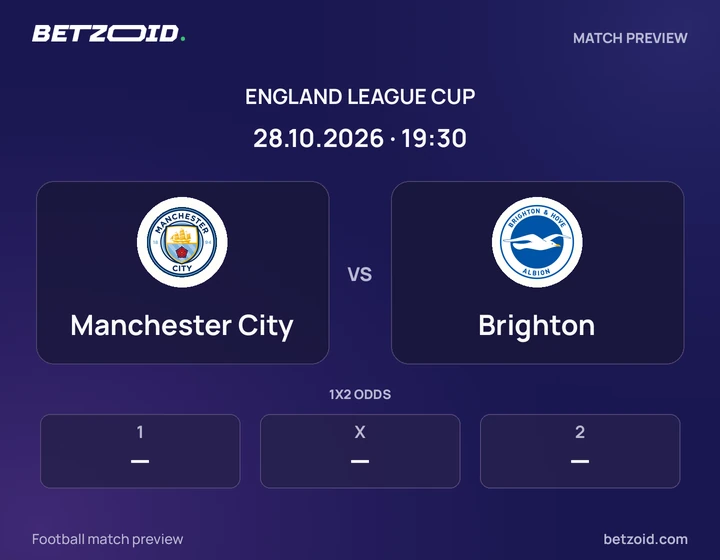 Manchester City - Brighton Manchester City vs Brighton: England League Cup match preview with team badges and kick-off details.