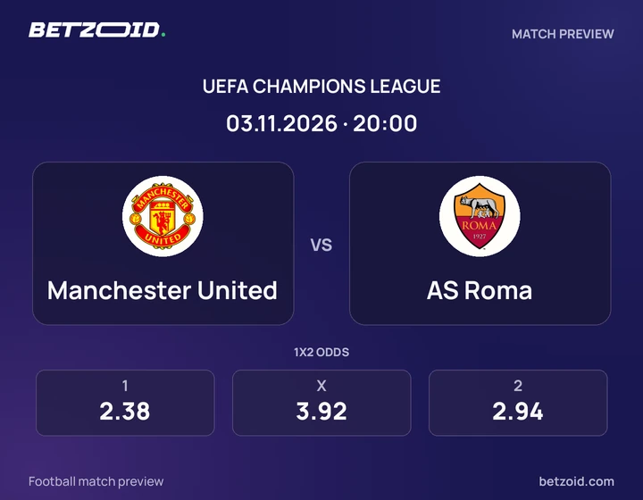 Manchester United – Roma Manchester United – Roma: presentazione della partita di Champions League con stemmi e orario di inizio.