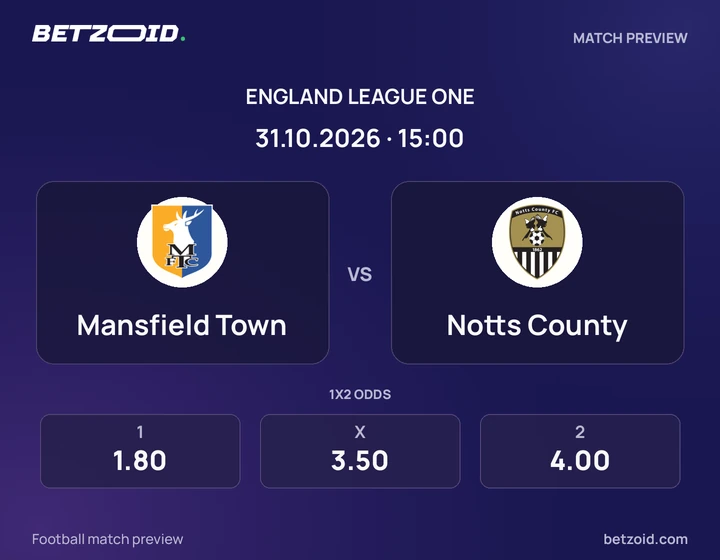 Mansfield Town - Notts County Mansfield Town vs Notts County: England League One match preview with team badges and kick-off details.