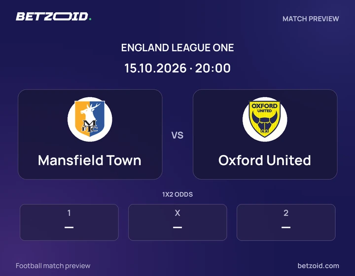 Mansfield Town vs Oxford United: England League One match preview with team badges and kick-off details.