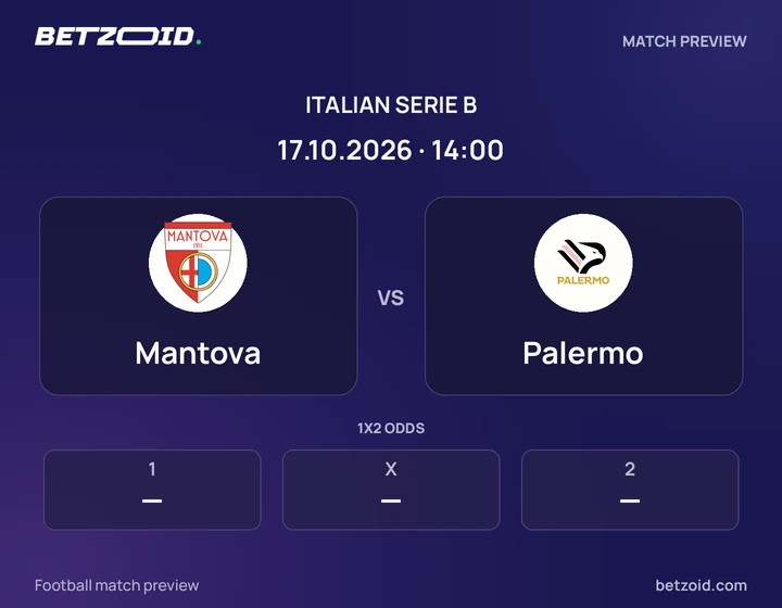 Mantova vs Palermo: Italian Serie B match preview with team badges and kick-off details.
