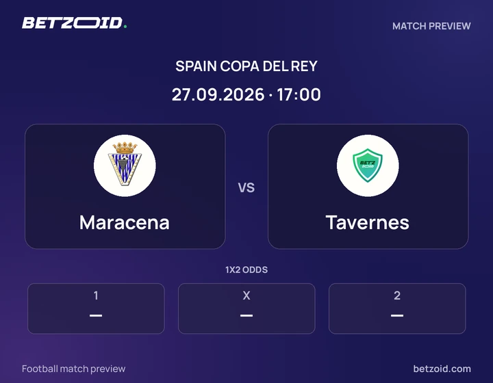 Maracena vs Tavernes: Spain Copa del Rey match preview with team badges and kick-off details.