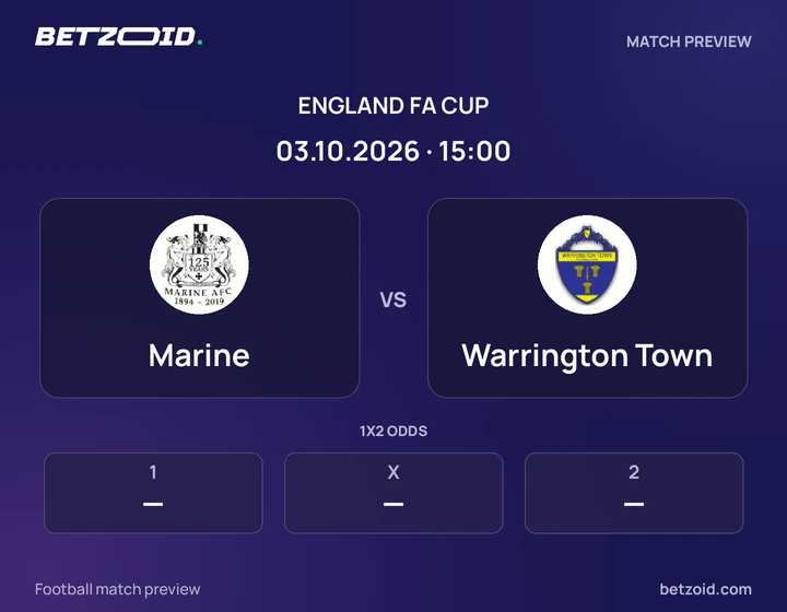 Marine - Warrington Town Marine vs Warrington Town: England FA Cup match preview with team badges and kick-off details.
