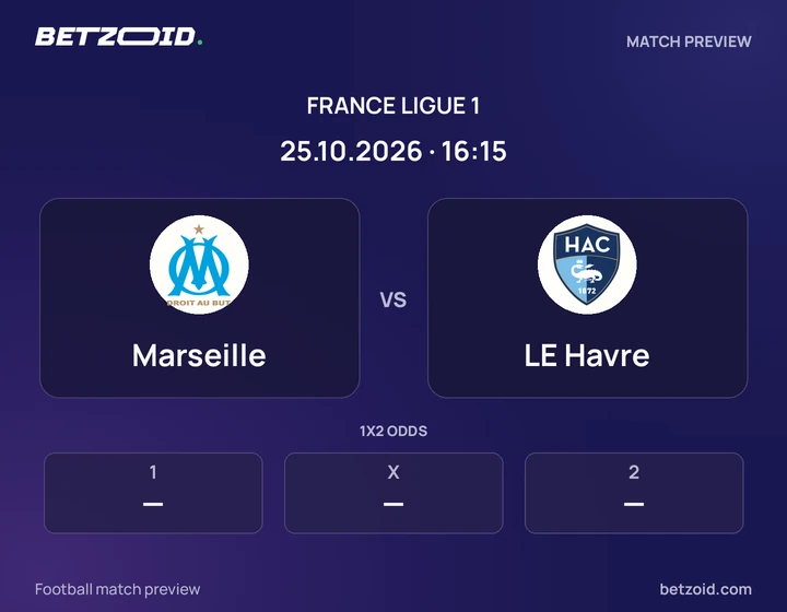 Marseille - LE Havre Marseille vs LE Havre: France Ligue 1 match preview with team badges and kick-off details.