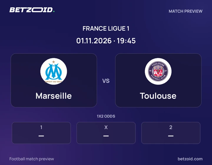 Marseille vs Toulouse: France Ligue 1 match preview with team badges and kick-off details.