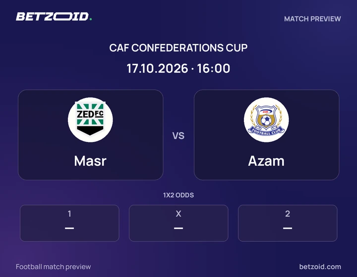 Masr - Azam Masr vs Azam: CAF Confederations Cup match preview with team badges and kick-off details.