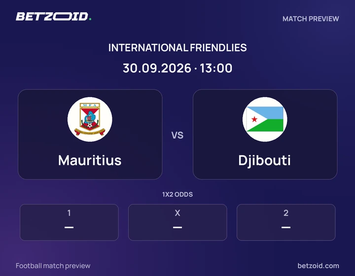 Mauritius vs Djibouti: International Friendlies match preview with team badges and kick-off details.