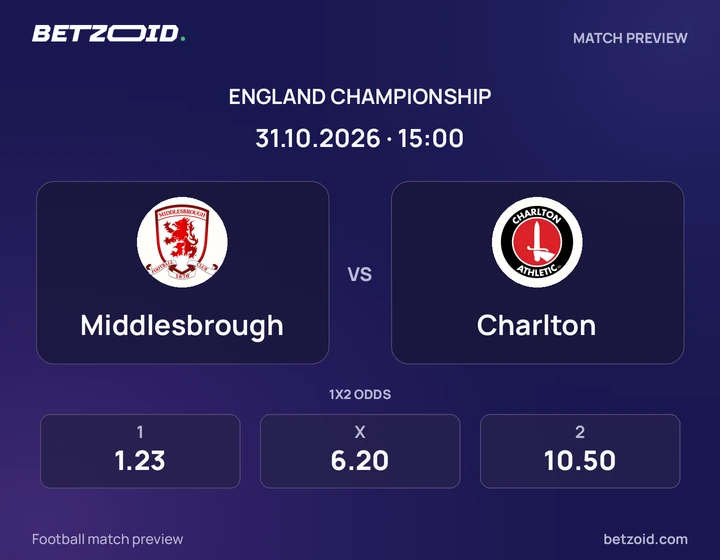 Middlesbrough - Charlton Middlesbrough vs Charlton: England Championship match preview with team badges and kick-off details.