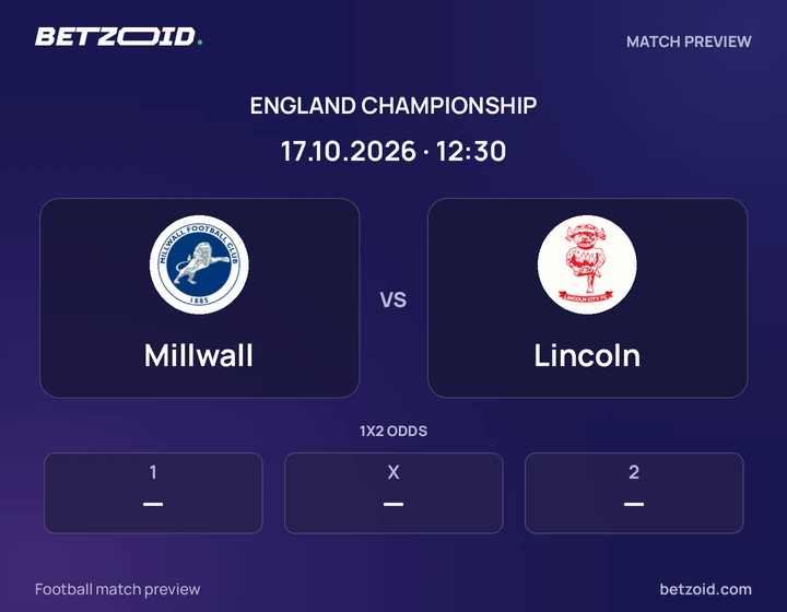 Millwall vs Lincoln: England Championship match preview with team badges and kick-off details.