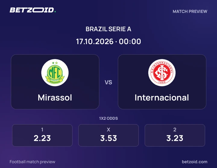 Mirassol x Internacional Mirassol x Internacional: prévia do jogo de Brasileirão Série A, com escudos e informações da partida.