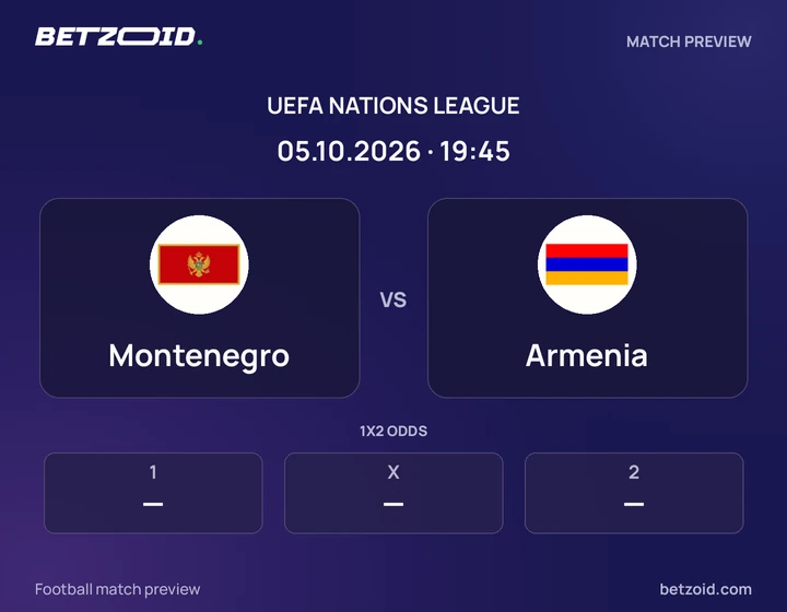 Montenegro vs Armenia: UEFA Nations League match preview with team badges and kick-off details.