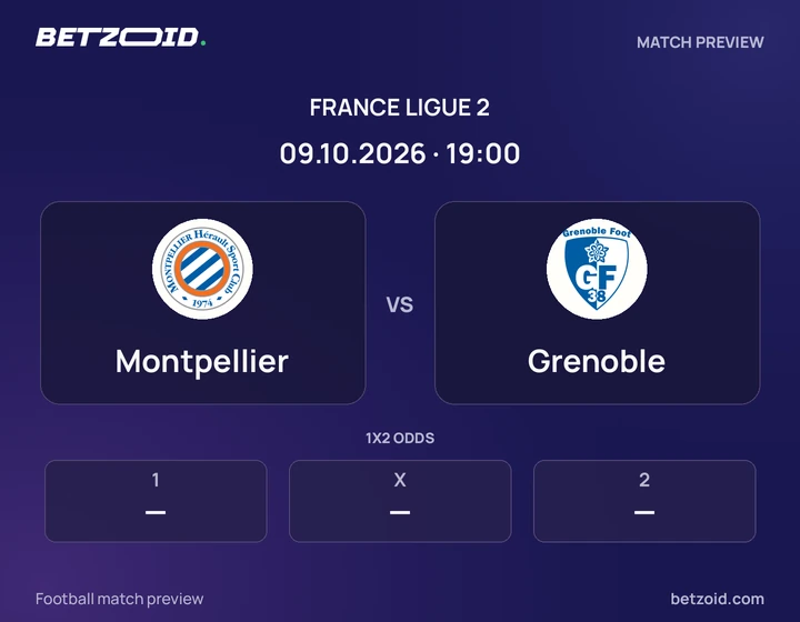 Montpellier - Grenoble Montpellier vs Grenoble: France Ligue 2 match preview with team badges and kick-off details.