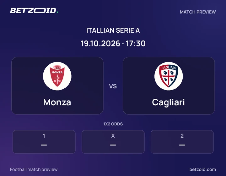 Monza - Cagliari Monza vs Cagliari: Itallian Serie A match preview with team badges and kick-off details.