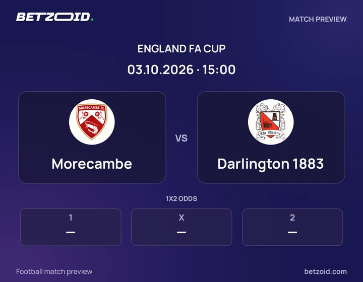 Morecambe vs Darlington 1883: England FA Cup match preview with team badges and kick-off details.