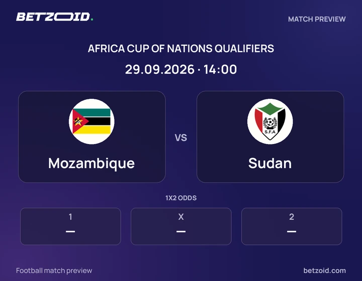 Mozambique vs Sudan: Africa Cup of Nations Qualifiers match preview with team badges and kick-off details.