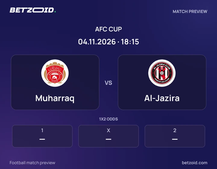 Muharraq vs Al-Jazira: AFC Cup match preview with team badges and kick-off details.
