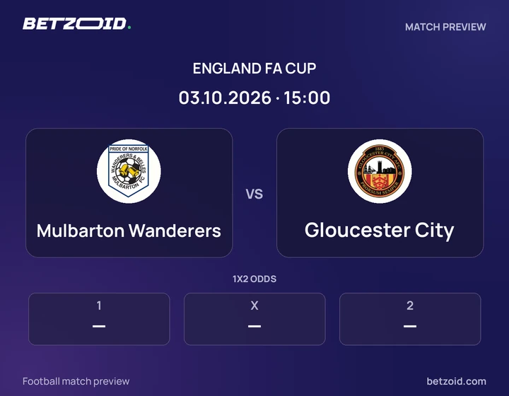 Mulbarton Wanderers vs Gloucester City: England FA Cup match preview with team badges and kick-off details.
