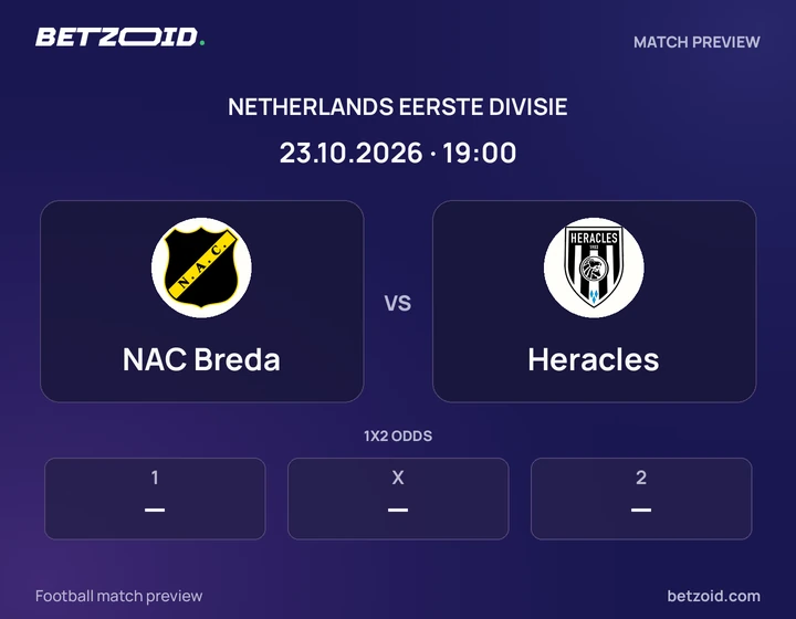 NAC Breda vs Heracles: Netherlands Eerste Divisie match preview with team badges and kick-off details.