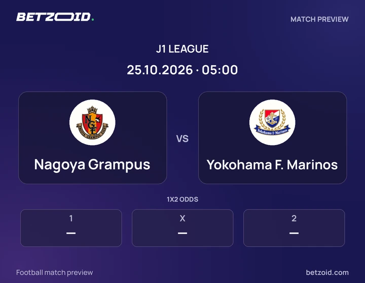 Nagoya Grampus - Yokohama F. Marinos Nagoya Grampus vs Yokohama F. Marinos: J1 League match preview with team badges and kick-off details.