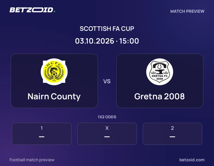 Nairn County vs Gretna 2008: Scottish FA Cup match preview with team badges and kick-off details.