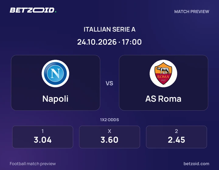 Napoli – Roma Napoli – Roma: presentazione della partita di Serie A con stemmi e orario di inizio.