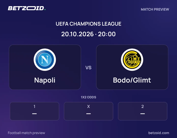 Napoli vs Bodo/Glimt: UEFA Champions League match preview with team badges and kick-off details.
