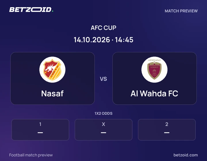 Nasaf vs Al Wahda FC: AFC Cup match preview with team badges and kick-off details.