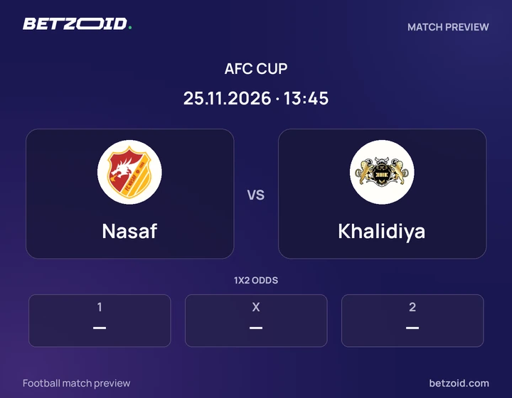 Nasaf - Khalidiya Nasaf vs Khalidiya: AFC Cup match preview with team badges and kick-off details.