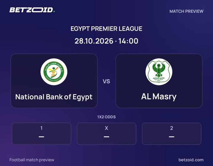 National Bank of Egypt vs AL Masry: Egypt Premier League match preview with team badges and kick-off details.