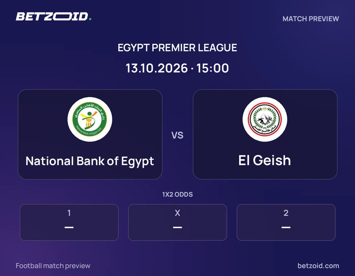National Bank of Egypt vs El Geish: Egypt Premier League match preview with team badges and kick-off details.