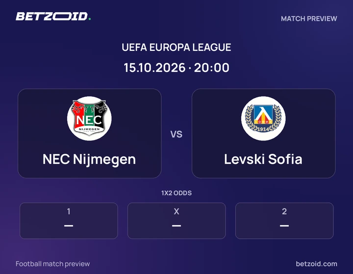NEC Nijmegen vs Levski Sofia: UEFA Europa League match preview with team badges and kick-off details.