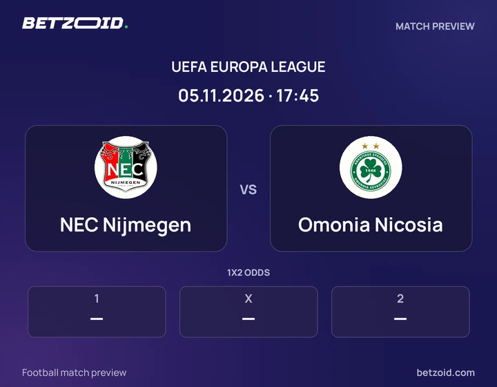 NEC Nijmegen vs Omonia Nicosia: UEFA Europa League match preview with team badges and kick-off details.
