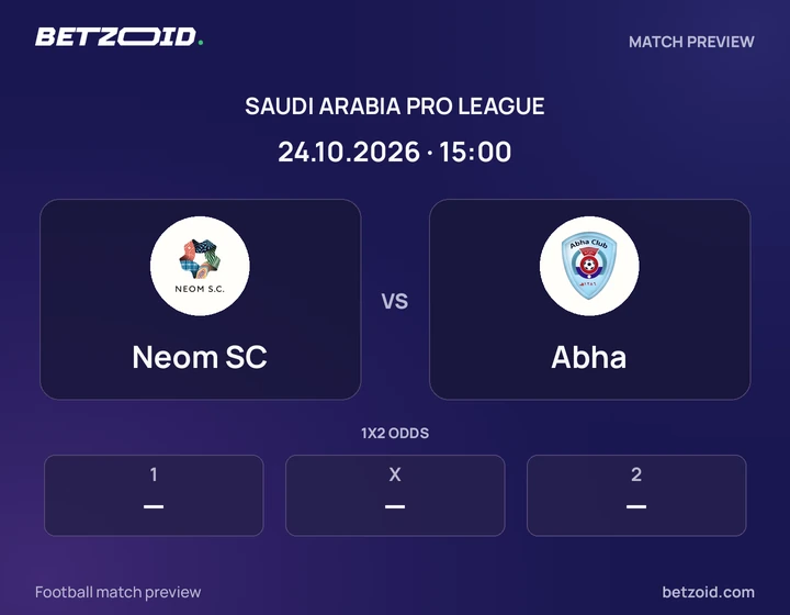 Neom SC vs Abha: Saudi Arabia Pro League match preview with team badges and kick-off details.
