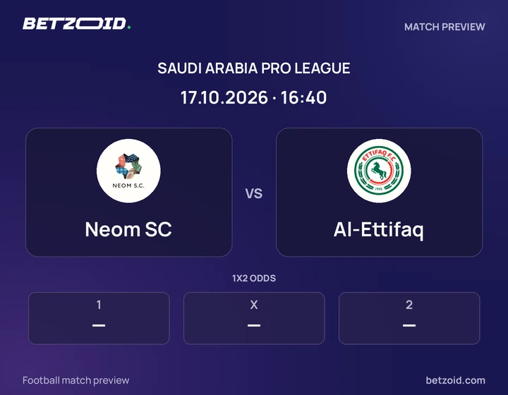 Neom SC - Al-Ettifaq Neom SC vs Al-Ettifaq: Saudi Arabia Pro League match preview with team badges and kick-off details.