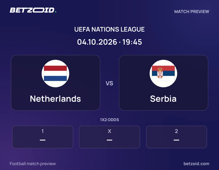 Netherlands vs Serbia: UEFA Nations League match preview with team badges and kick-off details.