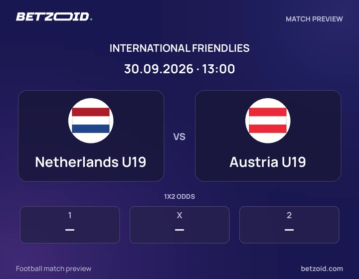 Netherlands U19 vs Austria U19: International Friendlies match preview with team badges and kick-off details.