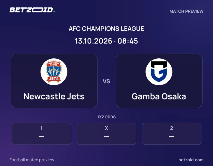 Newcastle Jets vs Gamba Osaka: AFC Champions League match preview with team badges and kick-off details.