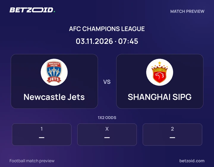 Newcastle Jets - SHANGHAI SIPG Newcastle Jets vs SHANGHAI SIPG: AFC Champions League match preview with team badges and kick-off details.