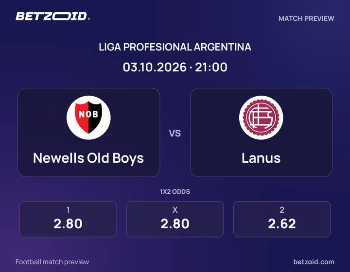 Newells Old Boys - Lanus Newells Old Boys vs Lanus: Liga Profesional Argentina match preview with team badges and kick-off details.