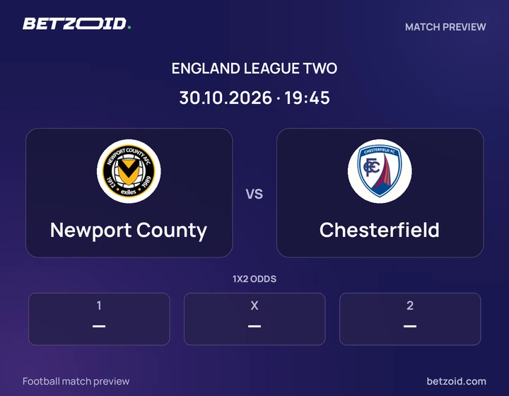 Newport County - Chesterfield Newport County vs Chesterfield: England League Two match preview with team badges and kick-off details.
