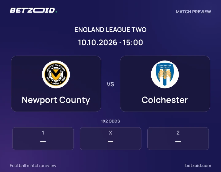 Newport County - Colchester Newport County vs Colchester: England League Two match preview with team badges and kick-off details.