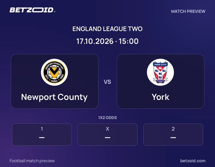 Newport County - York Newport County vs York: England League Two match preview with team badges and kick-off details.