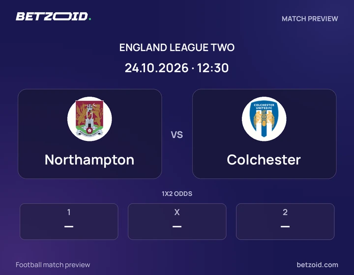 Northampton vs Colchester: England League Two match preview with team badges and kick-off details.