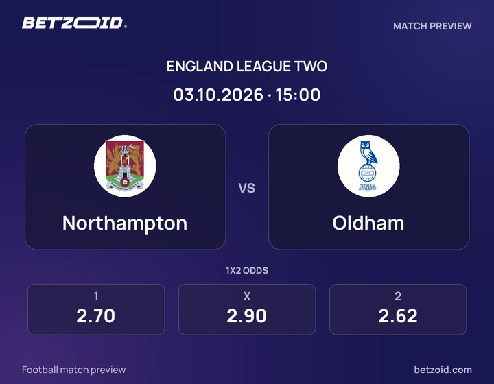 Northampton vs Oldham: England League Two match preview with team badges and kick-off details.