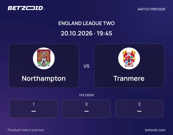 Northampton vs Tranmere: England League Two match preview with team badges and kick-off details.