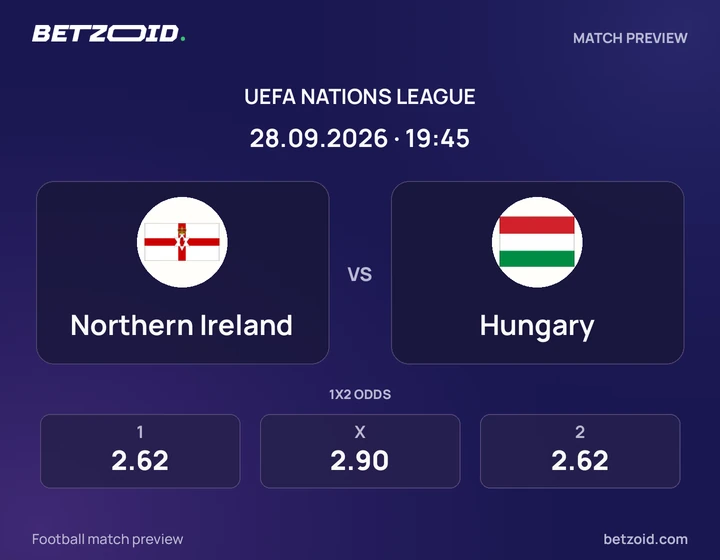 Northern Ireland vs Hungary: UEFA Nations League match preview with team badges and kick-off details.