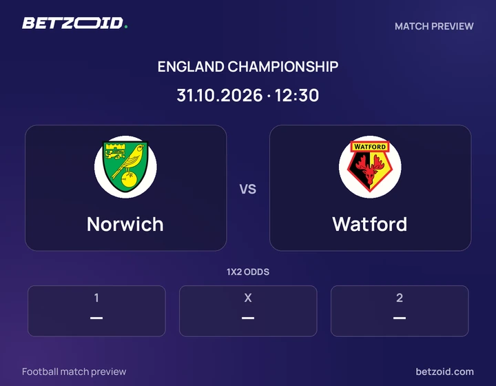 Norwich - Watford Norwich vs Watford: England Championship match preview with team badges and kick-off details.