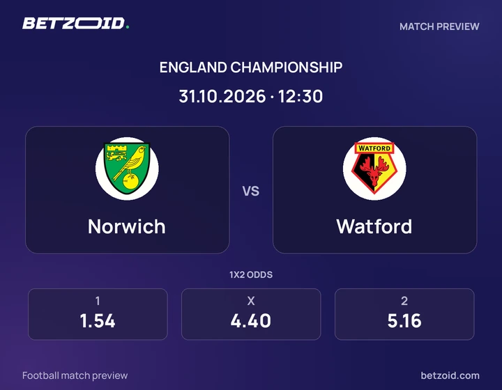 Norwich - Watford Norwich vs Watford: England Championship match preview with team badges and kick-off details.