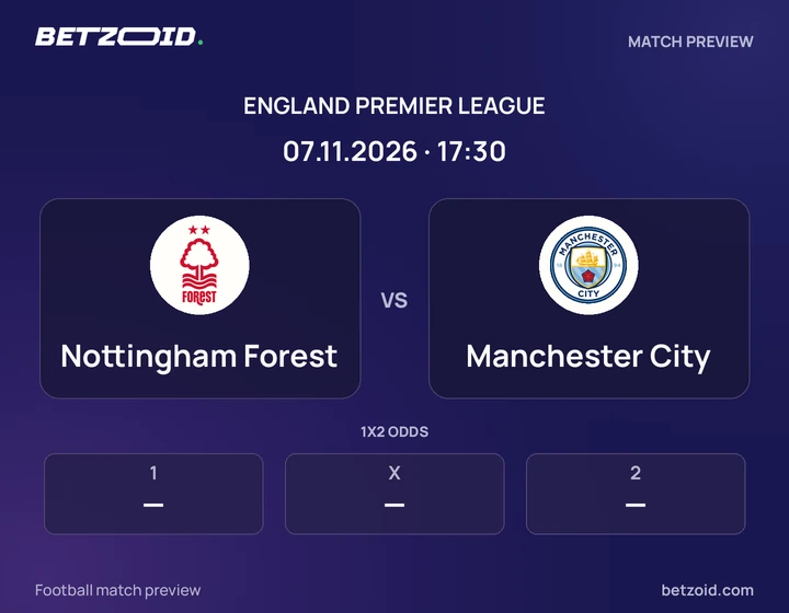 Nottingham Forest - Manchester City Nottingham Forest vs Manchester City: England Premier League match preview with team badges and kick-off details.