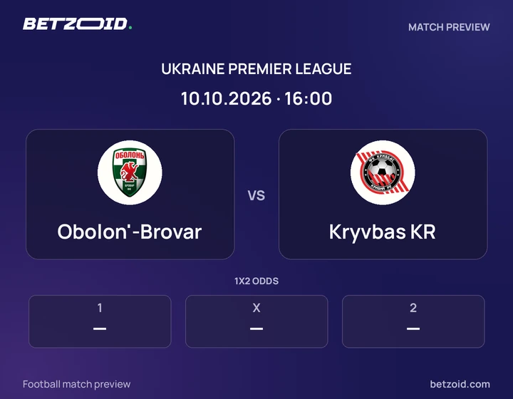 Obolon'-Brovar - Kryvbas KR Obolon'-Brovar vs Kryvbas KR: Ukraine Premier League match preview with team badges and kick-off details.